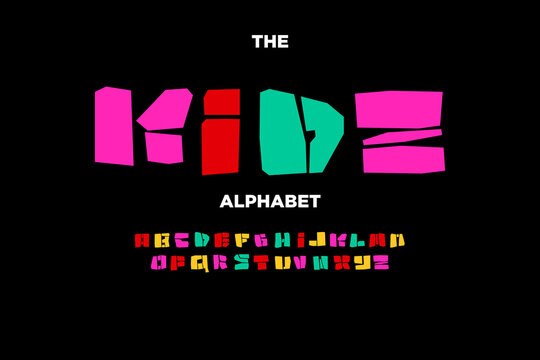 The Kide Alphabet colorful typography on black background