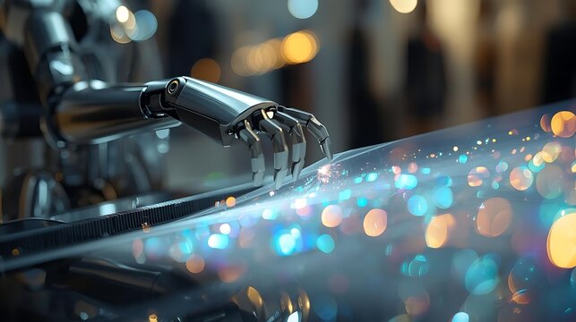 Robot Typing On Laptop Keyboard Close Up Detail