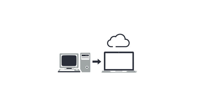 Data Transfer Concept Represented by Old Computer to New Laptop with Cloud Integration