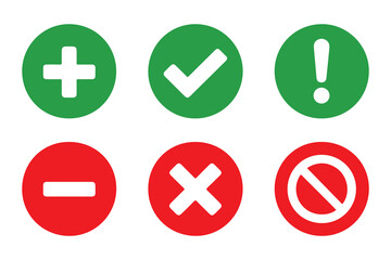 Obraz premium Set of colorful circular icons with positive and negative signs and symbols.