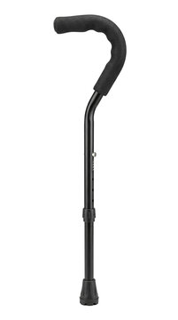 Black adjustable offset handle walking cane isolated on transparent background PNG