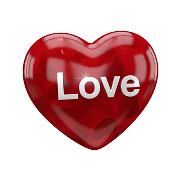 Red heart with love text, symbol of romance and valentine's day, heart shape