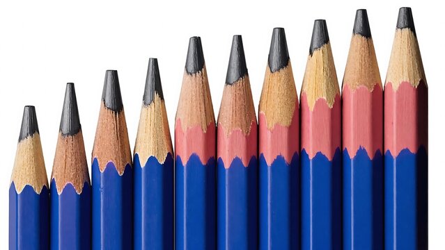 Row of sharpened blue pencils