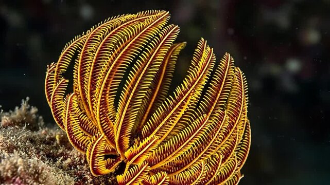 Yellow Feather Star Crinoid on Coral Reef, Alien Life Concept for Marine Biology