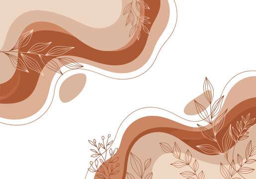 Brown abstract shapes with leaf details.