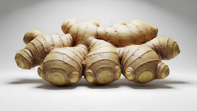 Aromatic ginger roots resting gracefully against a plain backdrop