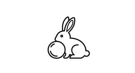 Obraz premium Minimalist Black and White Rabbit with Ball Icon