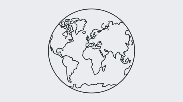 A simple line drawing of the Earth showcasing continents and oceans on a white background.