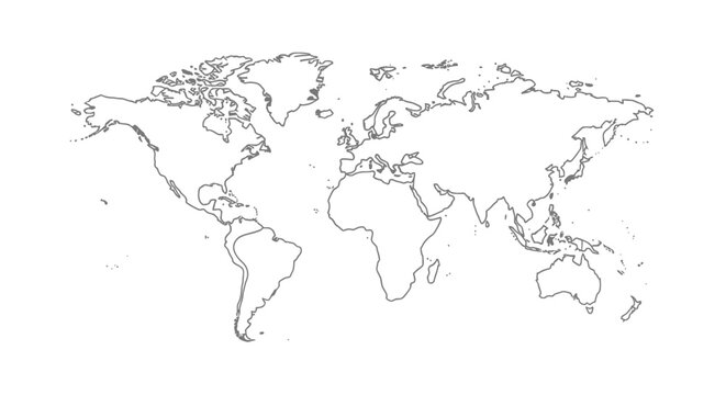 World Map Outline, Single Line Drawing