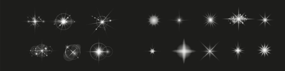 Fototapeta premium Stars bright white. Glow light effect. Transparent light effect , lens flare, explosion, glitter, sun flash, sparks and stars