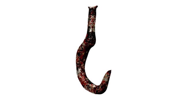 spinning 3d blood-stained hook on white background video