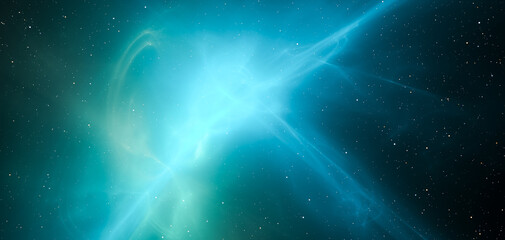 Blue Nebula Space Background With Glowing Stars and Abstract Cosmic Light Rays 3D Rendering © edb3_16