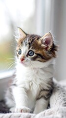 Fototapeta premium Adorable kitten with blue eyes gazing with curiosity