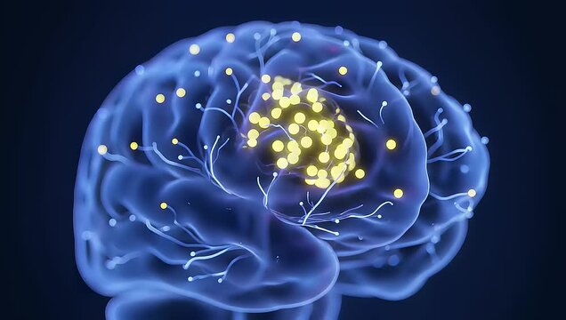 Brain with glowing neural connections active.