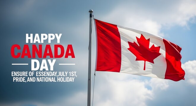 Happy canada day celebration with canadian flag waving high