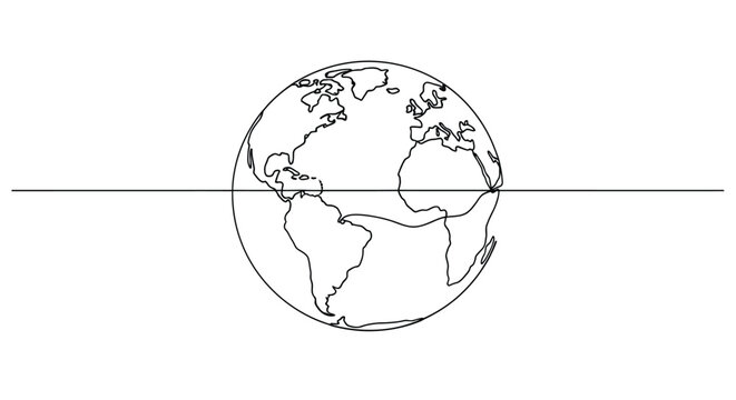 Global earth continent line art minimalist design with one line