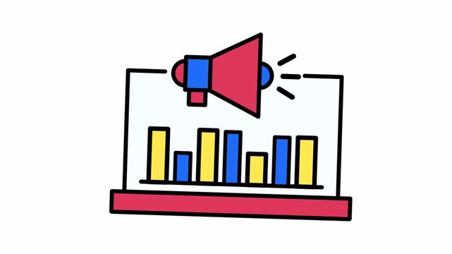 Graph megaphone advertising data increases and successful marketing suitable for marketing presentations, advertising campaigns, social media posts, business reports. Marketing icon animation.