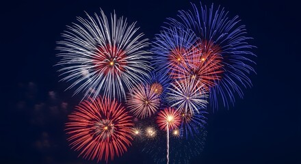Fototapeta premium Independence day fireworks display celebrating freedom with patriotic colors and explosive joy on a summer night