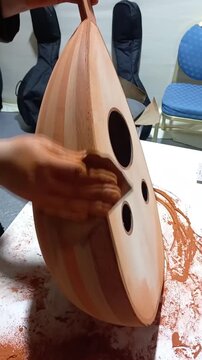 Traditional handcrafting of the oud musical instrument 