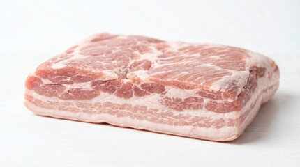 Fototapeta premium Fresh pork belly meat block raw white background isolated with food ingredient