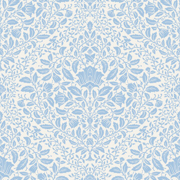 Navy Blue Floral Trellis Damask Pattern