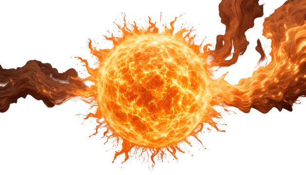 A vibrant and dramatic illustration of a fiery ball of flames against a black background