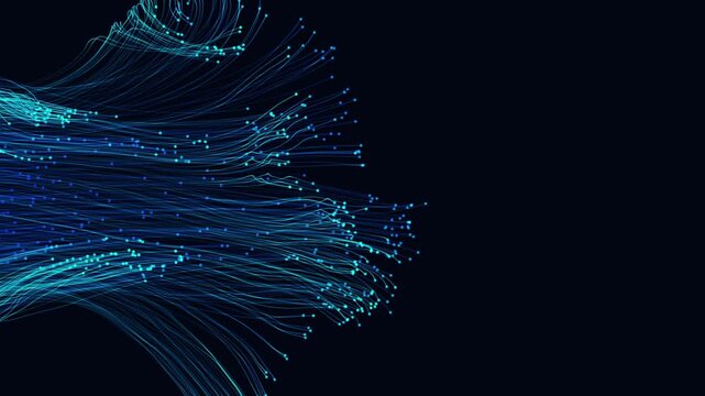 Artificial intelligence concept showing abstract data flow with dynamic lines and connected nodes, representing AI processing, big data analytics, and digital network communication for cloud computing