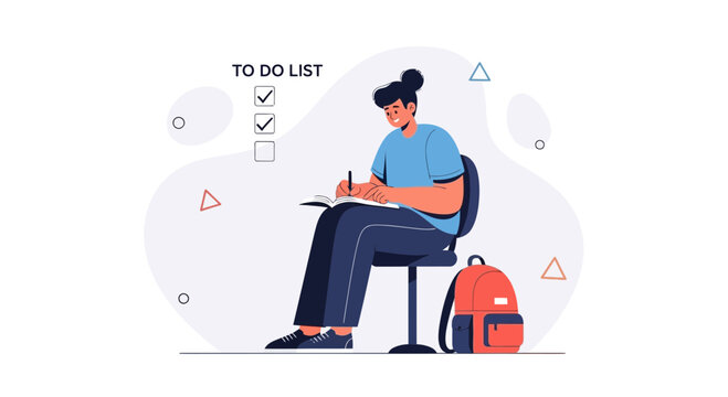 Student writing to do list, planning tasks, education, productivity, organization concept