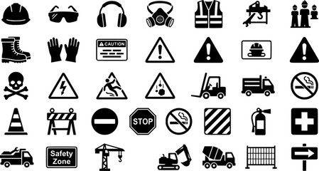 Fototapeta premium Construction site safety wayfinding icons and signage set 