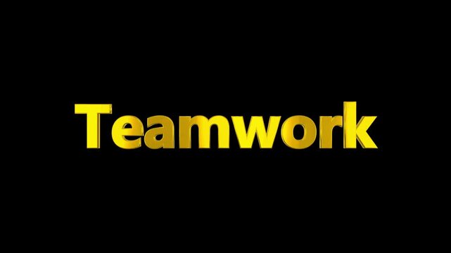 Animated teamwork text animation with yellow words on black background