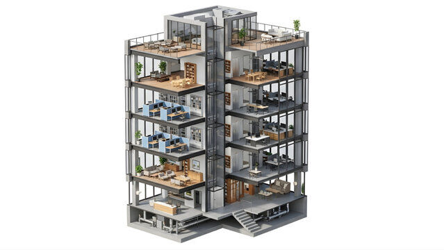 Isometric Exploded Building Floors Section &ndash; Architecture Floor Levels Vertically Separated Diagram Vector