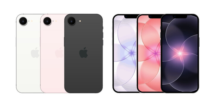 New Apple iPhone 17e. Smartphone 3D mockup screen front view iphone with white screens and back side phone