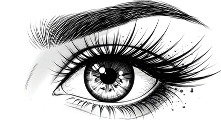 Obraz premium Black and white eye with long eyelashes