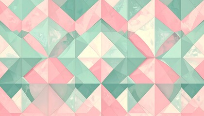Fototapeta premium Abstract geometric pattern in pastel pink, green, and cream tones