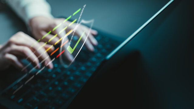 User creating secure password with strength meter on laptop, highlighting strong credentials, account protection and cybersecurity.