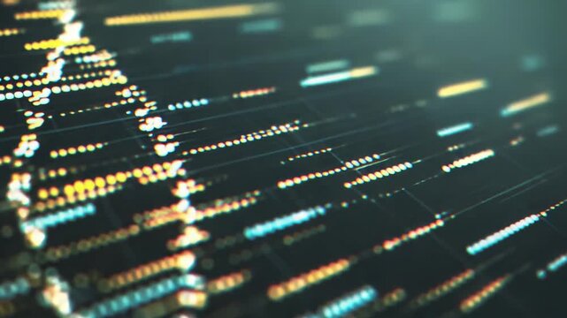 Digital dna helix creating a complex genetic data stream, symbolizing biotechnology advances, scientific research, and complex information processing at a molecular level