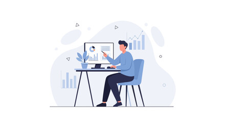 Fototapeta premium Man analyzing financial charts on computer, business growth concept