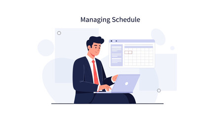 Fototapeta premium Man Managing Schedule on Laptop with Calendar Interface