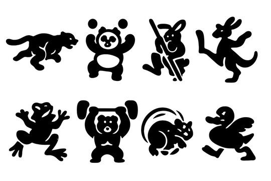 Animal Athletes Icons. Exaggerated Animal Athletes. Filled icon set of Exaggerated Animal Athletes: sprinting