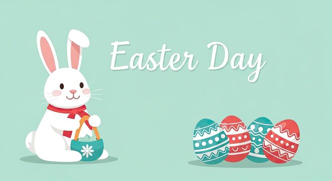 Easter day line art vector illustration with easter bunny and eggs
