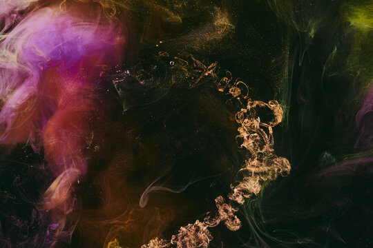Luxurious abstract dark background. Explosive colors wallpaper, outer space pattern. Dynamic paint backdrop.