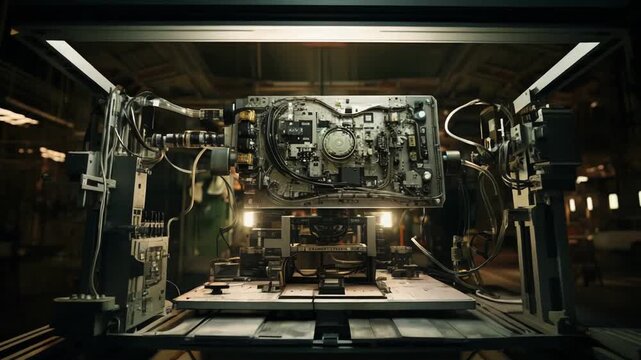 Advanced electronic circuit board, intricate wiring, and complex components are part of a cutting edge hardware prototype undergoing testing in a professional research and development lab