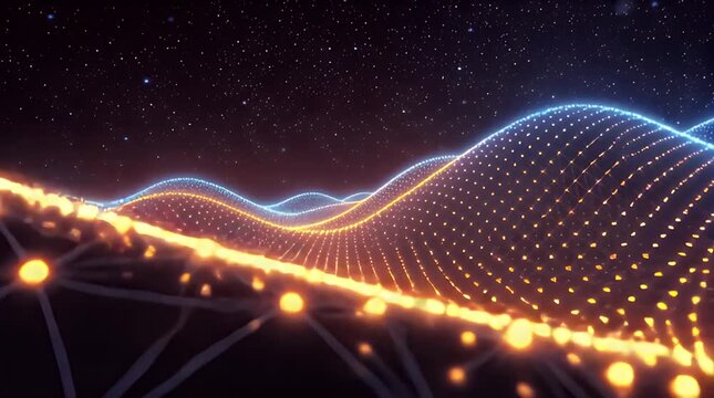 Futuristic glowing network connections in space.