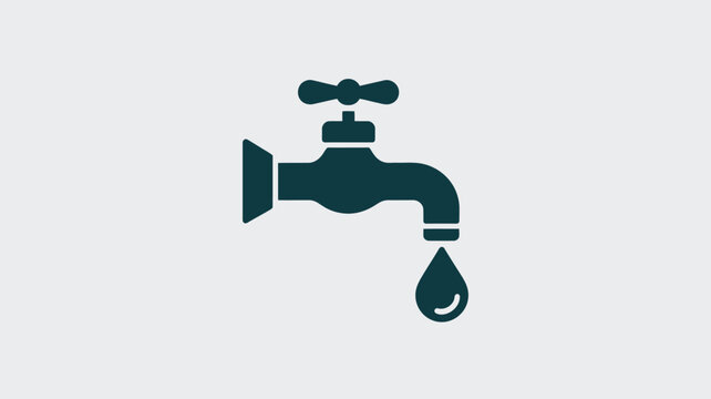 A concise and impactful icon depicting a dark-colored water faucet with a single, dark water drop, symbolizing plumbing, water supply issues, or perhaps a lack of clean water.