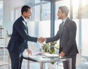 Fototapeta premium Business Handshake and Agreement Between Two Professional Men in Modern Office After Meeting