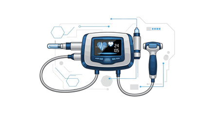 Futuristic Medical Device with ECG Display and Probe, Healthcare Technology © Mahfud