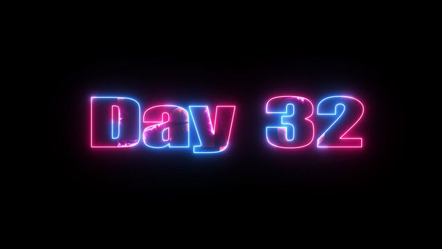Day 32 neon text effect glowing blue and pink on black background