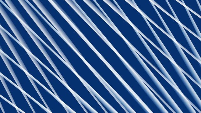 Abstract white lines weaving and shifting over blue background, forming dynamic patterns. Smooth animated motion creates evolving structure and modern digital texture.  Seamless looping animation.

