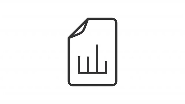 Animated graph on paper sheet line icon. Data analytics tool animation. Marketing research visualization with chart. Commerce. Outline element on white background. HD video with alpha channel
