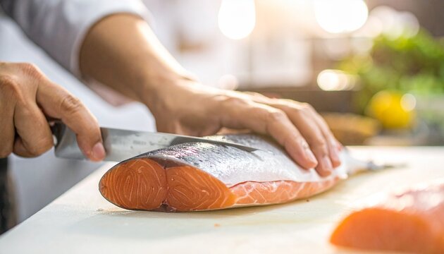 寿司職人・包丁・魚を捌く・技術・出刃・柳刃/Sushi chef filleting fish with Japanese knife, culinary skill, deba knife food preparation